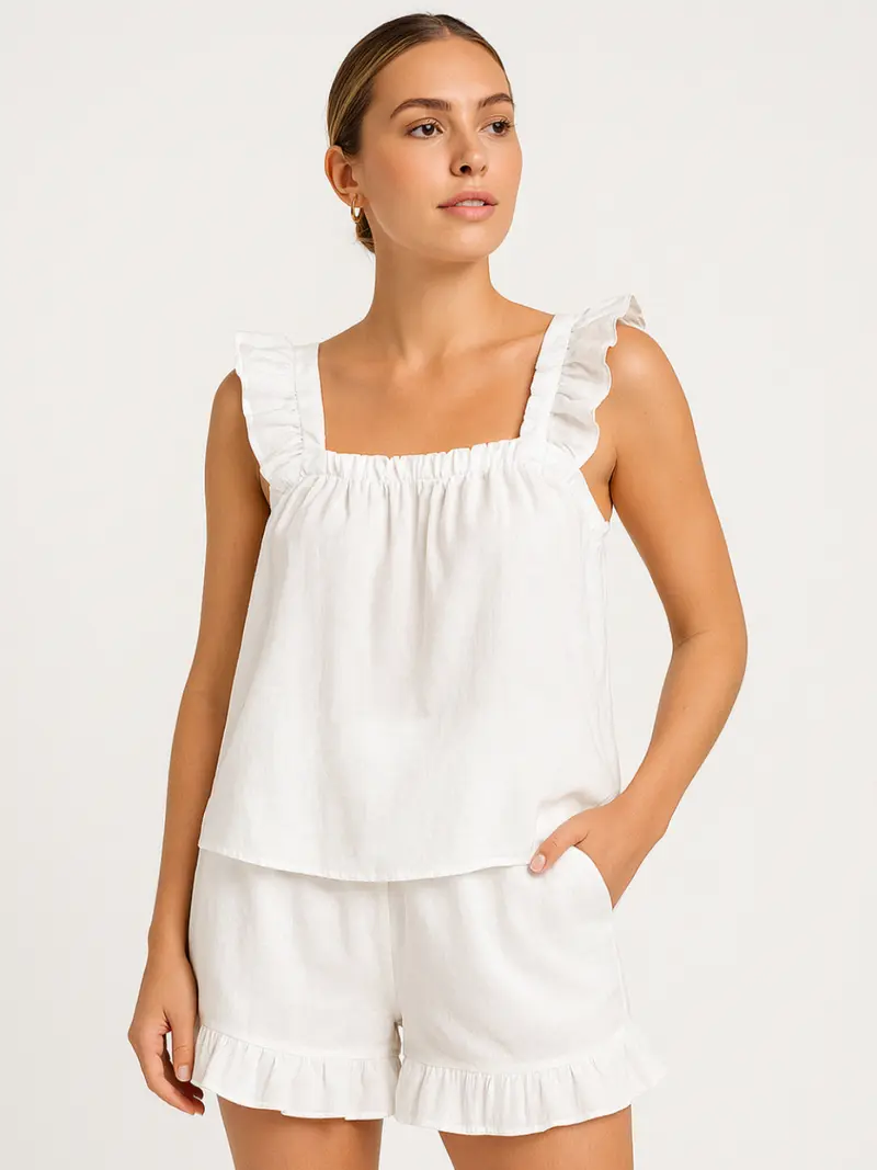 Zweiteiliges Rüschen-Pyjama Set für den Sommer – Nia
