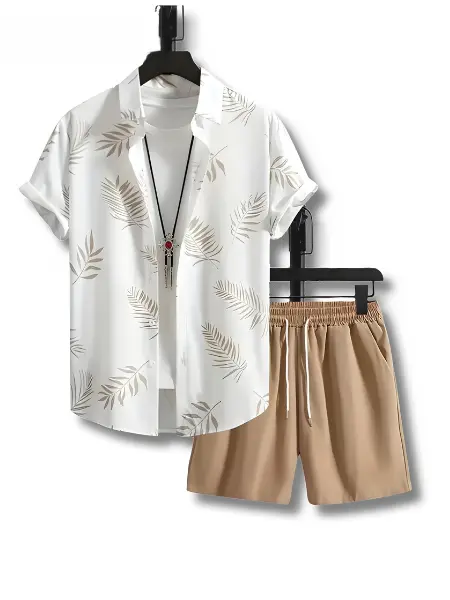 Zweiteiliges Sommer Set Herren Blattprint Shirt und Shorts - Kiano